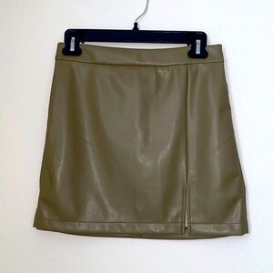 Classic Olive Green Leather Skirt